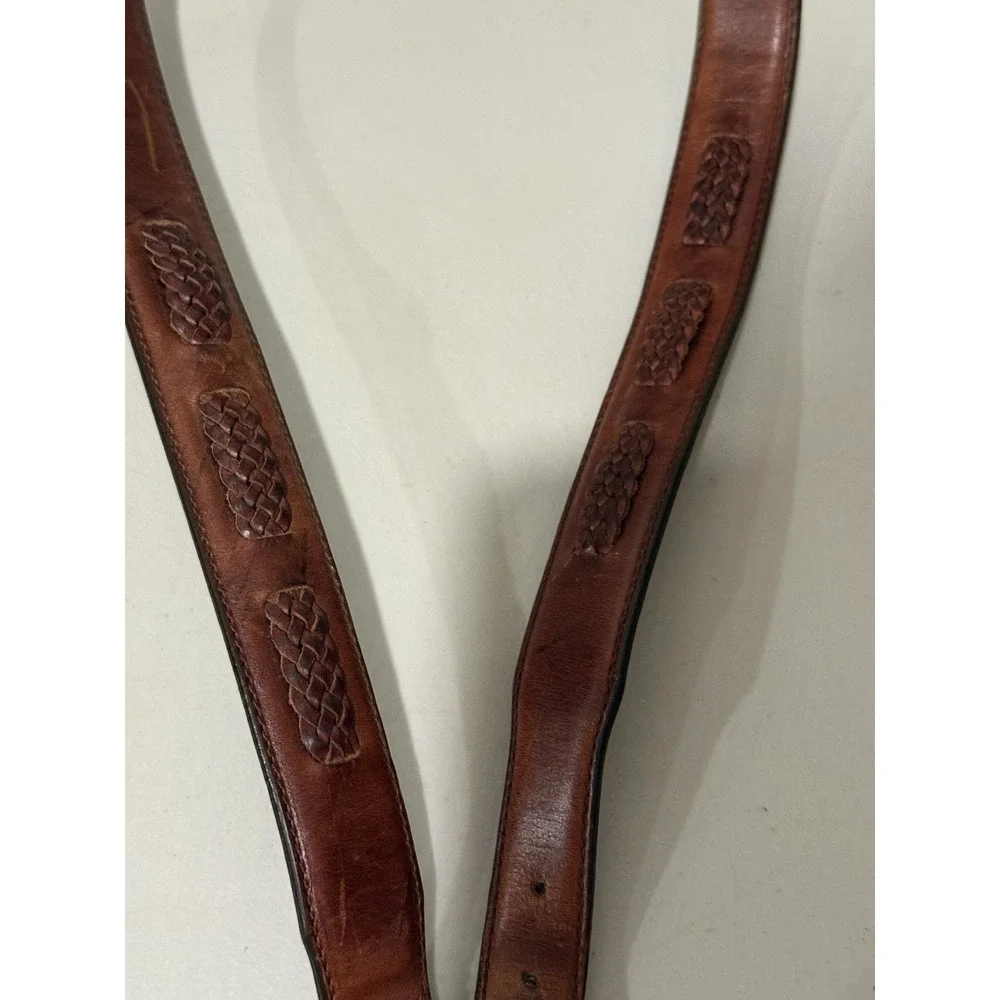 Vintage Men Brown Leather Belt 40 Braided Accent Western Dress Silver Buckle